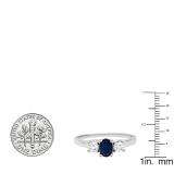 1.10 Carat (ctw) 14K White Gold Oval Cut Blue Sapphire & Round Cut White Diamond Ladies Bridal 3 Stone Engagement Ring 1 CT