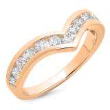 0.60 Carat (ctw) 14K Rose Gold Round Real White Diamond Wedding Stackable Band Anniversary Guard Chevron Ring
