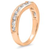 0.60 Carat (ctw) 14K Rose Gold Round Real White Diamond Wedding Stackable Band Anniversary Guard Chevron Ring