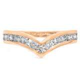 0.60 Carat (ctw) 14K Rose Gold Round Real White Diamond Wedding Stackable Band Anniversary Guard Chevron Ring
