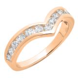 0.80 Carat (ctw) 10K Rose Gold Round Real White Diamond Wedding Stackable Band Anniversary Guard Chevron Ring 3/4 CT