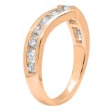 0.80 Carat (ctw) 10K Rose Gold Round Real White Diamond Wedding Stackable Band Anniversary Guard Chevron Ring 3/4 CT