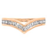 0.80 Carat (ctw) 10K Rose Gold Round Real White Diamond Wedding Stackable Band Anniversary Guard Chevron Ring 3/4 CT
