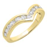 0.80 Carat (ctw) 10K Yellow Gold Round Real White Diamond Wedding Stackable Band Anniversary Guard Chevron Ring 3/4 CT