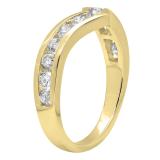 0.80 Carat (ctw) 10K Yellow Gold Round Real White Diamond Wedding Stackable Band Anniversary Guard Chevron Ring 3/4 CT