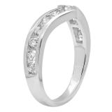 0.80 Carat (ctw) 14K White Gold Round Real White Diamond Wedding Stackable Band Anniversary Guard Chevron Ring 3/4 CT