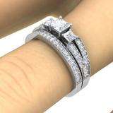 1.00 Carat (ctw) 14K White Gold Princess & Round Cut 3 Stone Diamond Ladies Engagement Bridal Ring Set Matching Band 1 CT