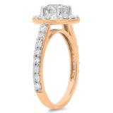 1.00 Carat (ctw) 10K Rose Gold Round White Diamond Ladies Halo Style Bridal Engagement Ring 1 CT