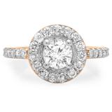 1.00 Carat (ctw) 10K Rose Gold Round White Diamond Ladies Halo Style Bridal Engagement Ring 1 CT