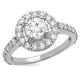 1.00 Carat (ctw) 14K White Gold Round White Diamond Ladies Halo Style Bridal Engagement Ring 1 CT