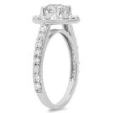 1.00 Carat (ctw) 14K White Gold Round White Diamond Ladies Halo Style Bridal Engagement Ring 1 CT