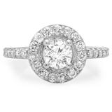 1.00 Carat (ctw) 14K White Gold Round White Diamond Ladies Halo Style Bridal Engagement Ring 1 CT