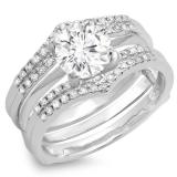 0.30 Carat (ctw) 10K White Gold Round Diamond Ladies Anniversary Wedding Band Enhancer Guard Double Ring 1/3 CT