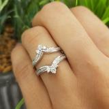0.40 Carat (ctw) 14K White Gold Round Cut White Diamond Ladies Anniversary Wedding Band Enhancer Guard Double Ring