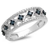 0.30 Carat (ctw) Sterling Silver Round Blue & White Diamond Ladies Anniversary Ring Fashion Wedding Band 1/3 CT