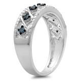 0.30 Carat (ctw) Sterling Silver Round Blue & White Diamond Ladies Anniversary Ring Fashion Wedding Band 1/3 CT