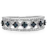 0.30 Carat (ctw) Sterling Silver Round Blue & White Diamond Ladies Anniversary Ring Fashion Wedding Band 1/3 CT