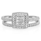 0.30 Carat (ctw) 10K White Gold Round Cut White Diamond Ladies Bridal Engagement Ring With Matching Band Set 1/3 CT