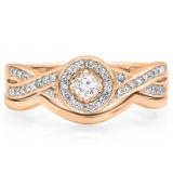 0.30 Carat (ctw) 10K Rose Gold Round White Diamond Ladies Bridal Halo Split Shank Engagement Ring Set 1/3 CT