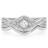0.30 Carat (ctw) 10K White Gold Round White Diamond Ladies Bridal Halo Split Shank Engagement Ring Set 1/3 CT