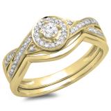 0.30 Carat (ctw) 10K Yellow Gold Round White Diamond Ladies Bridal Halo Split Shank Engagement Ring Set 1/3 CT