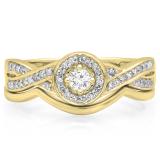 0.30 Carat (ctw) 10K Yellow Gold Round White Diamond Ladies Bridal Halo Split Shank Engagement Ring Set 1/3 CT