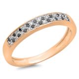 0.15 Carat (ctw) 10K Rose Gold Round Black & White Diamond Ladies Anniversary Wedding Band Stackable Ring