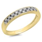 0.15 Carat (ctw) 10K Yellow Gold Round Black & White Diamond Ladies Anniversary Wedding Band Stackable Ring