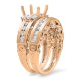 1.80 Carat (Ctw) 10K Rose Gold Princess & Round Diamond Ladies Bridal Semi Mount Engagement Ring With Matching Band Set 1 3/4 ct