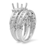 1.80 Carat (Ctw) 14K White Gold Princess & Round Diamond Ladies Bridal Semi Mount Engagement Ring With Matching Band Set 1 3/4 ct