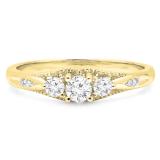 0.35 Carat (ctw) 14K Yellow Gold Round Cut White Diamond Ladies Bridal 3 Stone Engagement Ring 1/3 CT