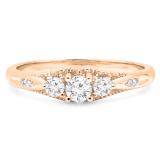 0.35 Carat (ctw) 18K Rose Gold Round Cut White Diamond Ladies Bridal 3 Stone Engagement Ring 1/3 CT