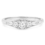 0.35 Carat (ctw) 18K White Gold Round Cut White Diamond Ladies Bridal 3 Stone Engagement Ring 1/3 CT
