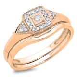 0.15 Carat (Ctw) 10K Rose Gold Round White Diamond Ladies Bridal Engagement Ring Matching Band Set