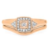 0.15 Carat (Ctw) 10K Rose Gold Round White Diamond Ladies Bridal Engagement Ring Matching Band Set