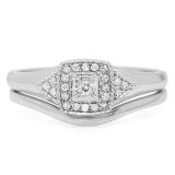 0.15 Carat (Ctw) 10K White Gold Round White Diamond Ladies Bridal Engagement Ring Matching Band Set