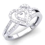 0.10 Carat (ctw) Sterling Silver Round White Diamond Ladies Promise Double Heart Love Split Shank Engagement Ring 1/10 CT