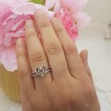0.10 Carat (ctw) Sterling Silver Round White Diamond Ladies Promise Double Heart Love Split Shank Engagement Ring 1/10 CT