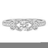 0.50 Carat (Ctw) 10K White Gold Round White Diamond Ladies Bridal Unique Vintage Style Engagement Ring 1/2 CT