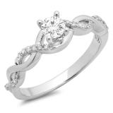 0.50 Carat (ctw) 10K White Gold Round White Diamond Ladies Crossover Split Shank Bridal Promise Engagement Ring 1/2 CT