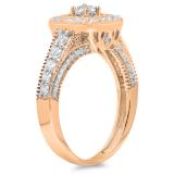 0.90 Carat (ctw) 10K Rose Gold Round Cut White Diamond Ladies Bridal Vintage Halo Style Engagement Ring