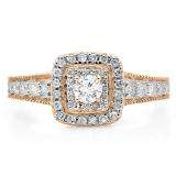 0.90 Carat (ctw) 10K Rose Gold Round Cut White Diamond Ladies Bridal Vintage Halo Style Engagement Ring