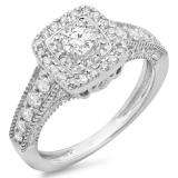 0.90 Carat (ctw) 10K White Gold Round Cut White Diamond Ladies Bridal Vintage Halo Style Engagement Ring