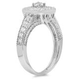 0.90 Carat (ctw) 10K White Gold Round Cut White Diamond Ladies Bridal Vintage Halo Style Engagement Ring
