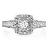 0.90 Carat (ctw) 10K White Gold Round Cut White Diamond Ladies Bridal Vintage Halo Style Engagement Ring
