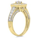0.90 Carat (ctw) 10K Yellow Gold Round Cut White Diamond Ladies Bridal Vintage Halo Style Engagement Ring
