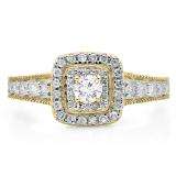 0.90 Carat (ctw) 10K Yellow Gold Round Cut White Diamond Ladies Bridal Vintage Halo Style Engagement Ring