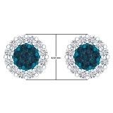 0.60 Carat (ctw) 10K White Gold Round Blue & White Diamond Ladies Cluster Stud Earrings