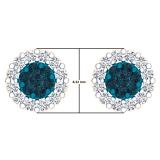 0.60 Carat (ctw) 18K Rose Gold Round Blue & White Diamond Ladies Cluster Stud Earrings