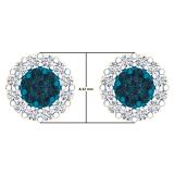 0.60 Carat (ctw) 18K Yellow Gold Round Blue & White Diamond Ladies Cluster Stud Earrings
